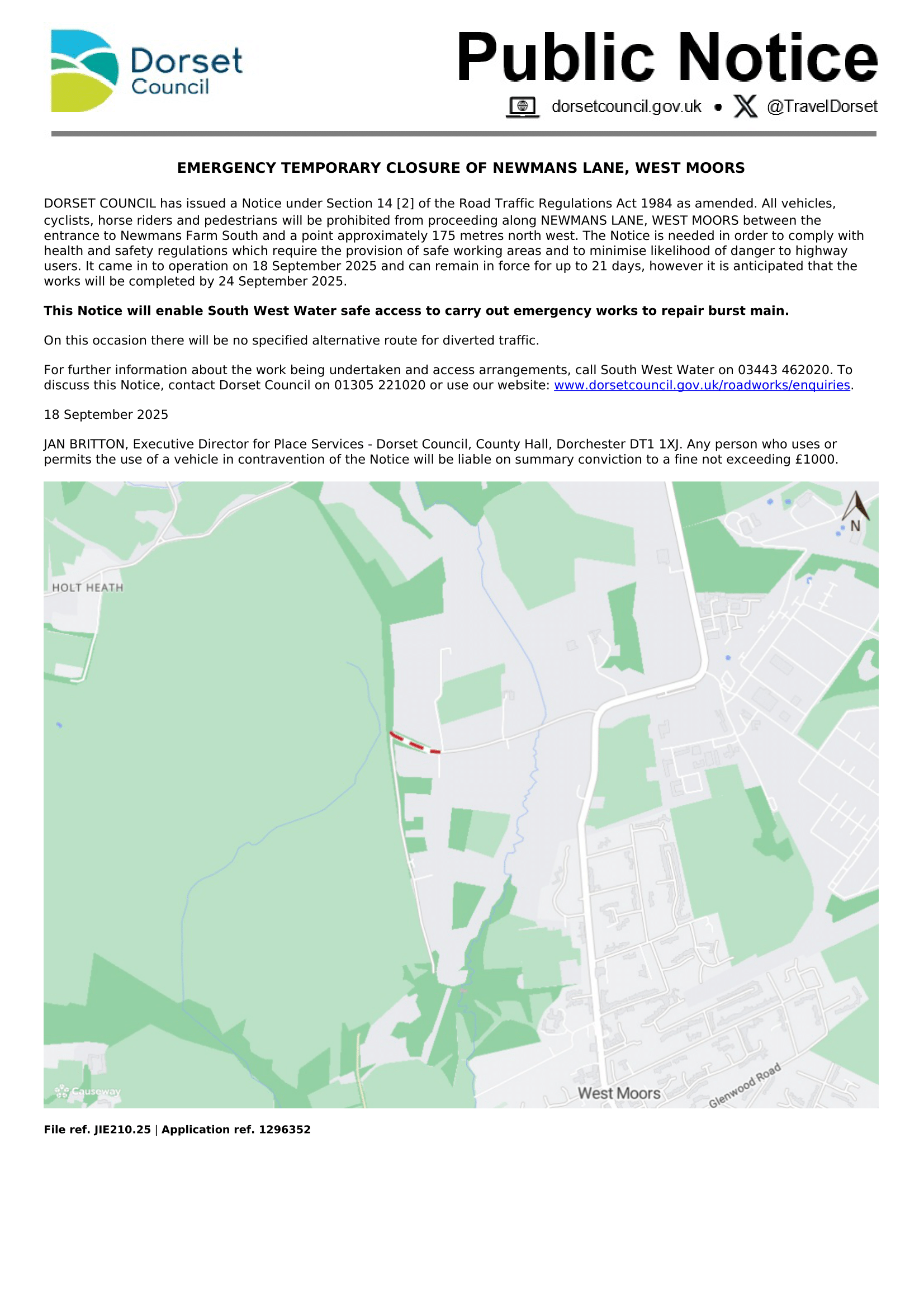 Urgent Road Closure