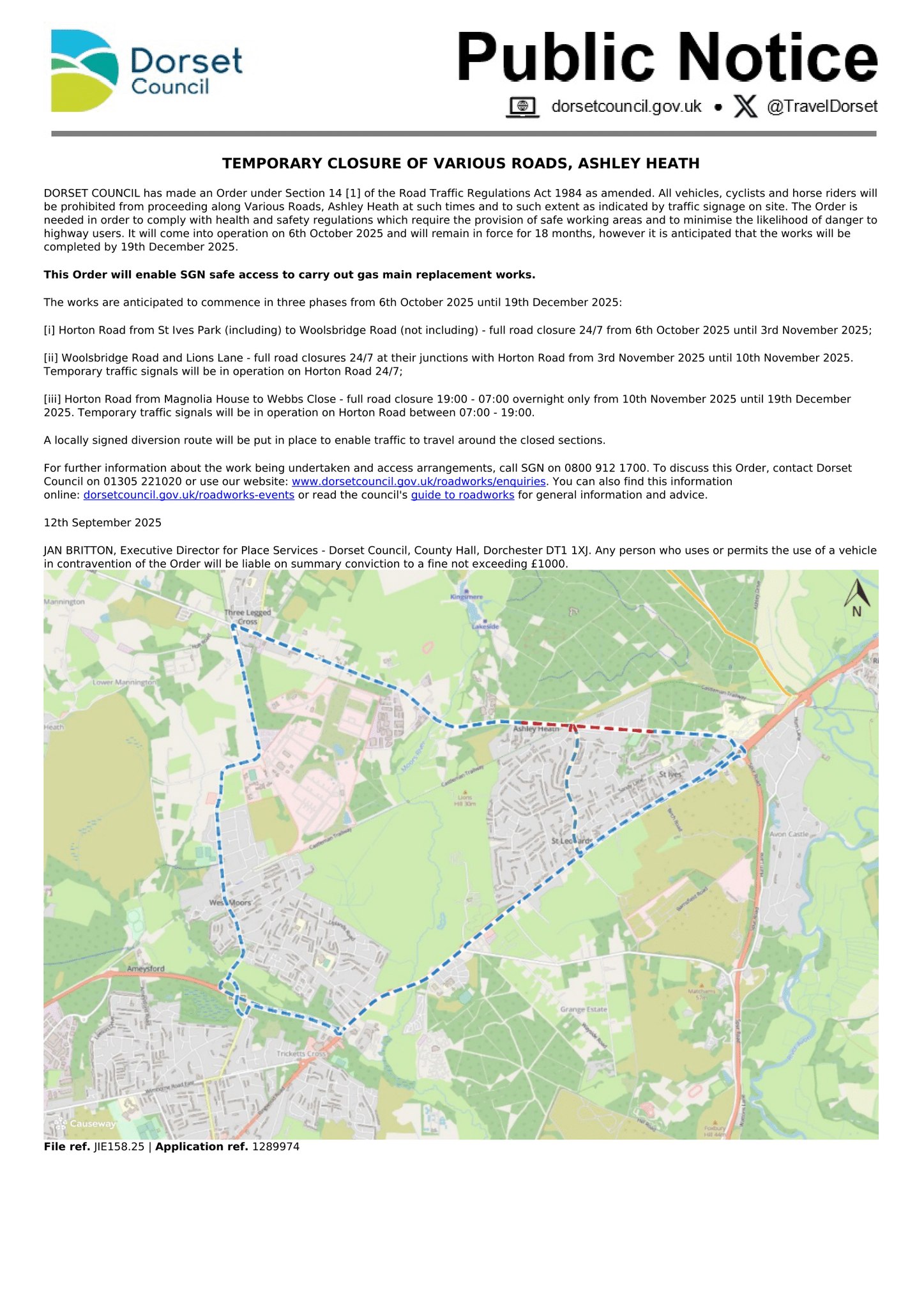 Amended Diversion for Horton Road Closure